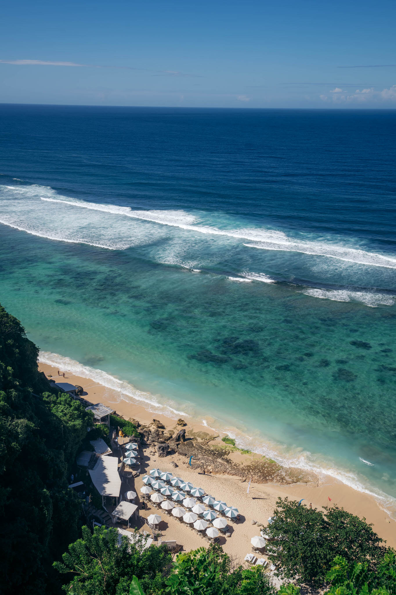 Overhead view of Melasti Beach from Grand Cliff Villa Ungasan with Paradise Blues Melasti preset applied