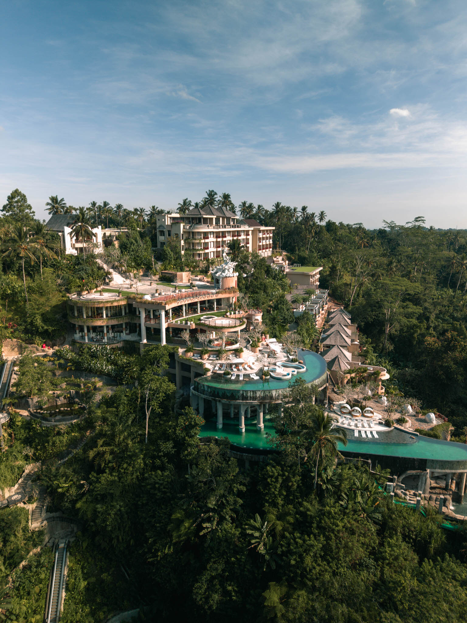 Aerial view of Sanggraloka resort in Ubud with Moody Greens Ubud preset applied