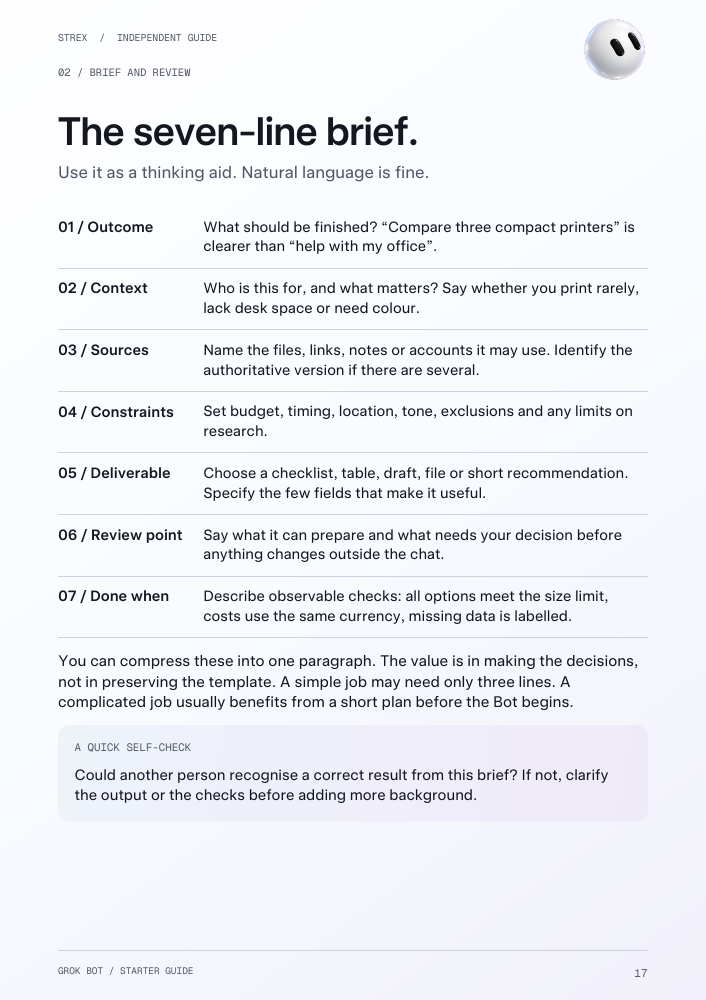Actual guide page 17, the seven-line task brief
