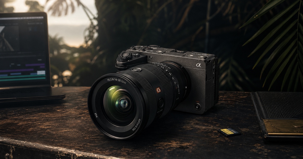 Sony FX5 cinema camera on a creator's editing desk