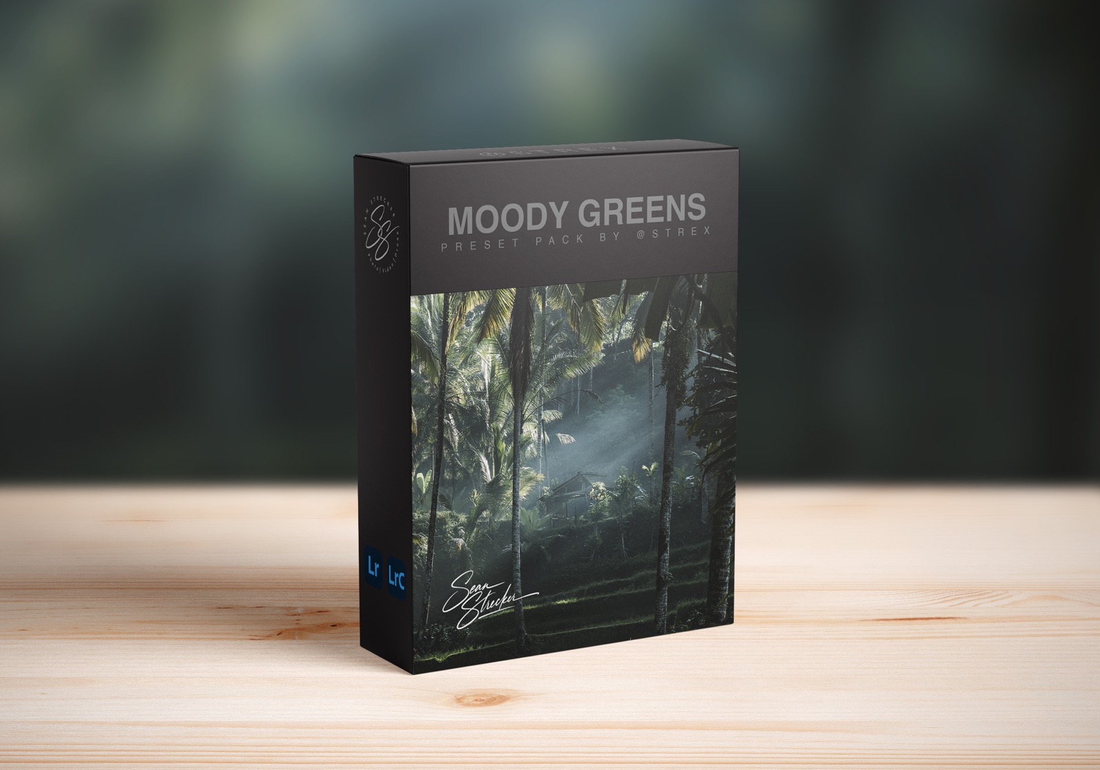 Moody Greens Lightroom preset pack 3D box art